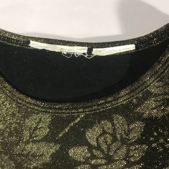 Vintage Small Crew Neck Floral Blouse Metallic Gold Shimmer Stretch Top - Picture 4 of 12
